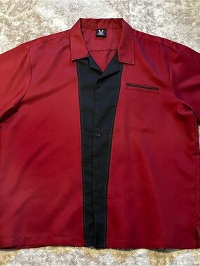 Hilton Bowling Retro Mens 2XL Maroon Red Black Rockabilly Camp Shirt HP2244